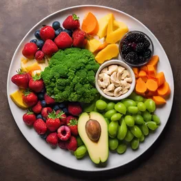 An image of a plate filled with colorful fruits, vegetables, and lean proteins, showcasing a healthy and balanced meal that promotes insulin sensitivity.