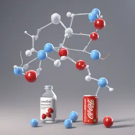 An illustration depicting the molecular structure of artificial sweeteners, accompanied by a graph showcasing the impact of these sweeteners on blood sugar levels.