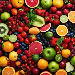A visually appealing image of a variety of colorful fruits and vegetables, highlighting their natural vibrant hues and nutritional benefits in maintaining hormonal balance and optimal blood sugar control.