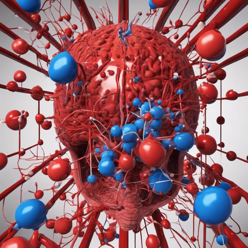 An abstract visual representation illustrating the intricate relationship between blood sugar levels and cognitive function, showcasing the dynamic interplay between brain activity and glucose metabolism.