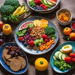 A close-up photograph of a colorful plate filled with a variety of nutrient-dense foods, showcasing the importance of mindful eating for better blood sugar control.