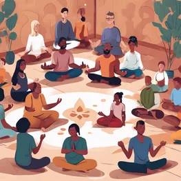 An illustration depicting a diverse group of individuals with autism engaging in mindfulness practices, such as yoga or meditation, to help manage their blood sugar levels.