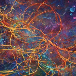 An abstract digital illustration showcasing the intricate connection between diabetes and autoimmune conditions, with colorful and interconnected pathways symbolizing the complex relationship between these two medical conditions.
