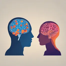 An illustration depicting the correlation between diabetes and cognitive function in young adults, showcasing the contrast between a healthy brain and a brain affected by diabetes.