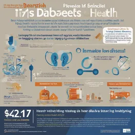 An infographic displaying the connection between diabetes and hearing health, with statistics on the prevalence of hearing loss in individuals with diabetes and tips for maintaining optimal hearing while managing diabetes.
