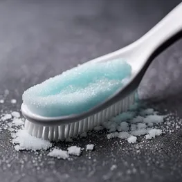 A close-up photograph of a toothbrush covered in sugar, emphasizing the link between diabetes and poor oral health.