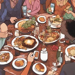 An image of a person at a social gathering, surrounded by friends and acquaintances, with a subtle visual representation of diabetes management tools and strategies incorporated into the scene, such as a discreet insulin pump, a balanced plate of food, and a supportive friend offering encouragement.