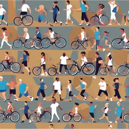 A dynamic image capturing a diverse group of individuals engaging in various empowering exercise routines, such as jogging, yoga, weightlifting, and cycling, showcasing the importance of physical activity in effective diabetes control.