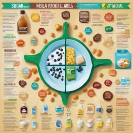 An informative infographic illustrating the various food label symbols and terminology related to sugar content, helping individuals manage their sugar intake and make healthier dietary choices.