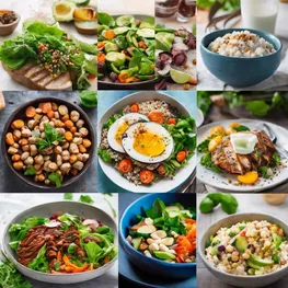 A collage of images depicting healthy lifestyle habits such as nutritious meal prep, engaging in regular physical activity, managing stress through mindfulness practices, and getting enough restful sleep to improve insulin sensitivity and overall well-being.