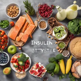 A visual representation of lifestyle strategies for optimizing insulin sensitivity, featuring a collage of healthy foods, exercise equipment, and a peaceful yoga session, showcasing the various components that contribute to a balanced and insulin-sensitive lifestyle.