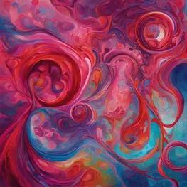 An abstract image capturing the intersection of menstrual cycles and blood sugar fluctuations, with vibrant colors representing hormonal shifts and dynamic shapes symbolizing the ebb and flow of energy throughout the cycle.