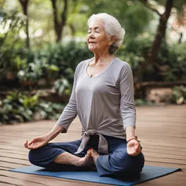 An image of a senior person engaged in mindful activities such as yoga, meditation, or tai chi, highlighting the connection between these practices and blood sugar management.