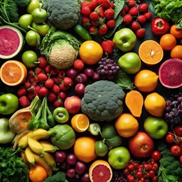 A visually appealing image of a diverse selection of fresh fruits and vegetables, showcasing vibrant colors and textures, to inspire mindful grocery shopping for diabetes-friendly choices.