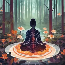 An image of a person meditating in a peaceful setting, surrounded by nature, to depict the role of mindfulness in preventing blood sugar spikes.