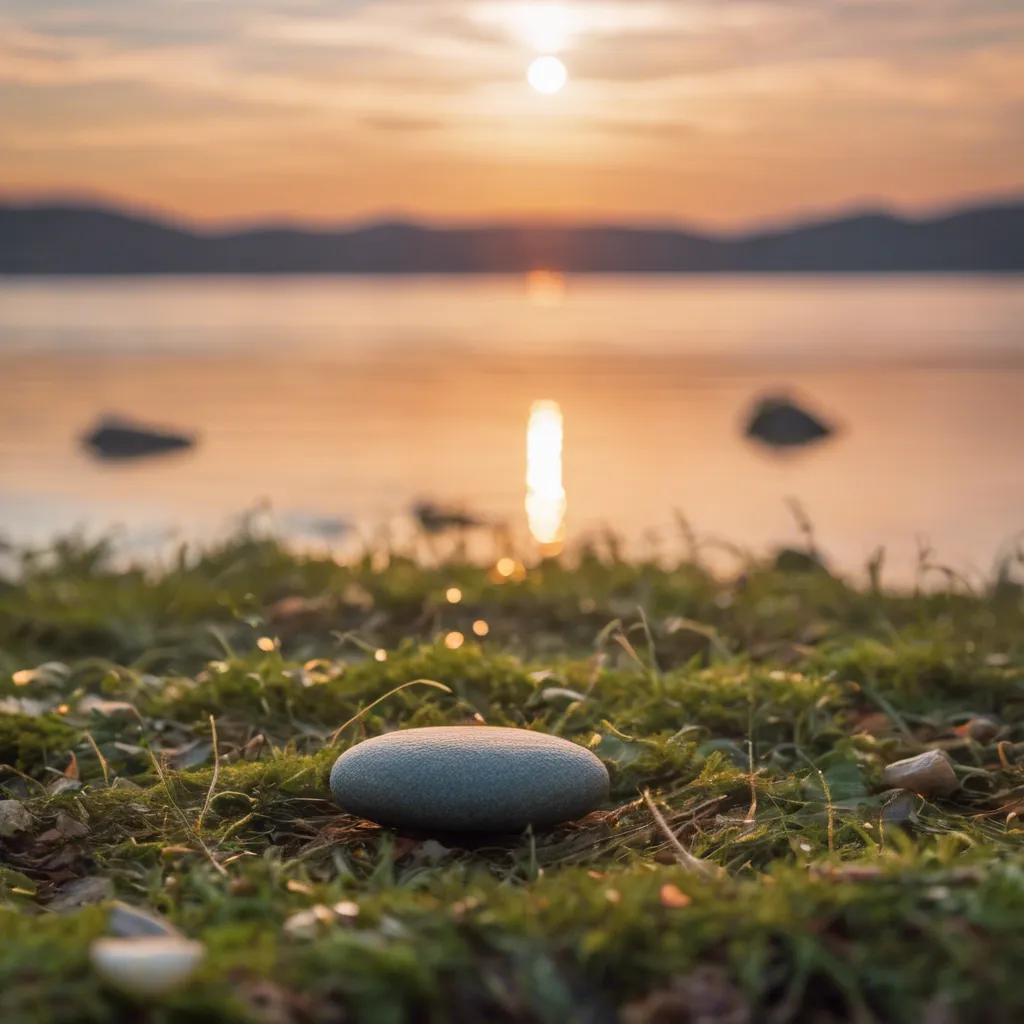 A close-up photograph of a person practicing mindfulness meditation, with a focus on their serene expression and the peaceful surroundings.