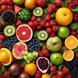 An image of a beautifully arranged spread of colorful fruits, vegetables, and herbs that are known to have potential health benefits for managing diabetes, emphasizing the power of natural remedies.