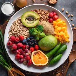 An image of a well-balanced plate of colorful fruits, vegetables, lean proteins, and whole grains, highlighting the importance of nutrition in optimizing insulin sensitivity.