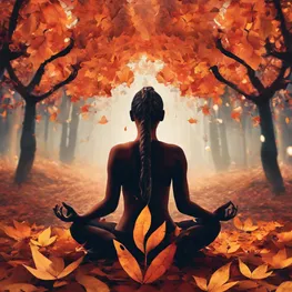 An image of a person meditating in nature, surrounded by vibrant autumn leaves, symbolizing the importance of mindfulness in overcoming emotional eating habits.