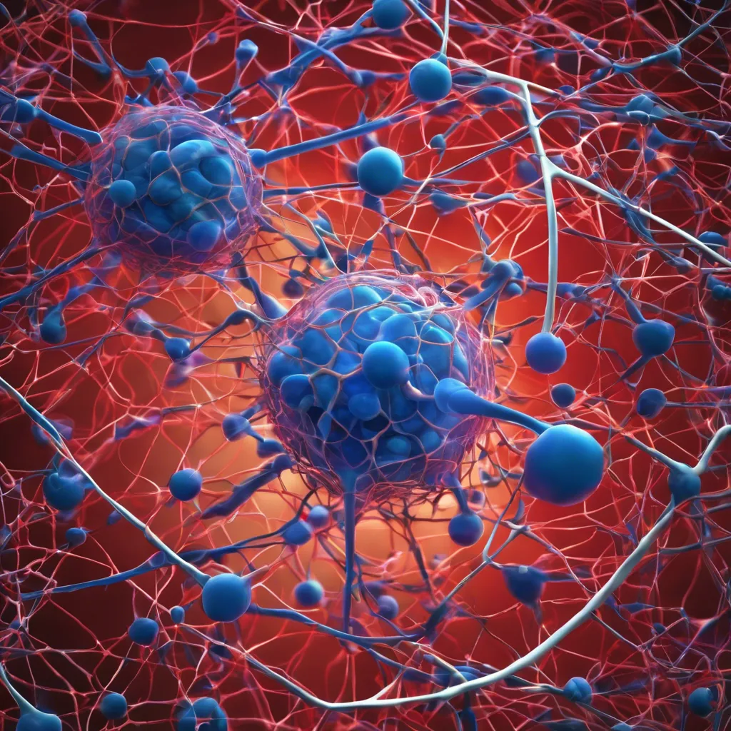 An abstract, artistic representation of the complex relationship between diabetes and liver health, incorporating elements such as interconnected network of blood vessels, glucose molecules, and liver cells.