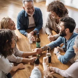 A heartwarming image of a group of friends engaging in a supportive and interactive session, discussing diabetes management strategies, sharing experiences, and offering encouragement to one another.
