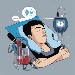 An illustration showcasing the intricate relationship between sleep apnea and blood sugar levels, depicting a sleeping figure with a thought bubble containing glucose molecules and a continuous positive airway pressure (CPAP) machine, symbolizing the potential impact of sleep apnea treatment on blood sugar regulation.