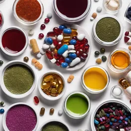 A close-up image of a variety of colorful supplements neatly arranged on a white background, symbolizing the diverse range of options available for supporting blood sugar health.