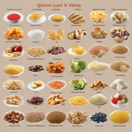 A visual representation of a glycemic load chart, showcasing various foods and their corresponding glycemic index values, highlighting the impact of different carbohydrates on blood sugar levels.